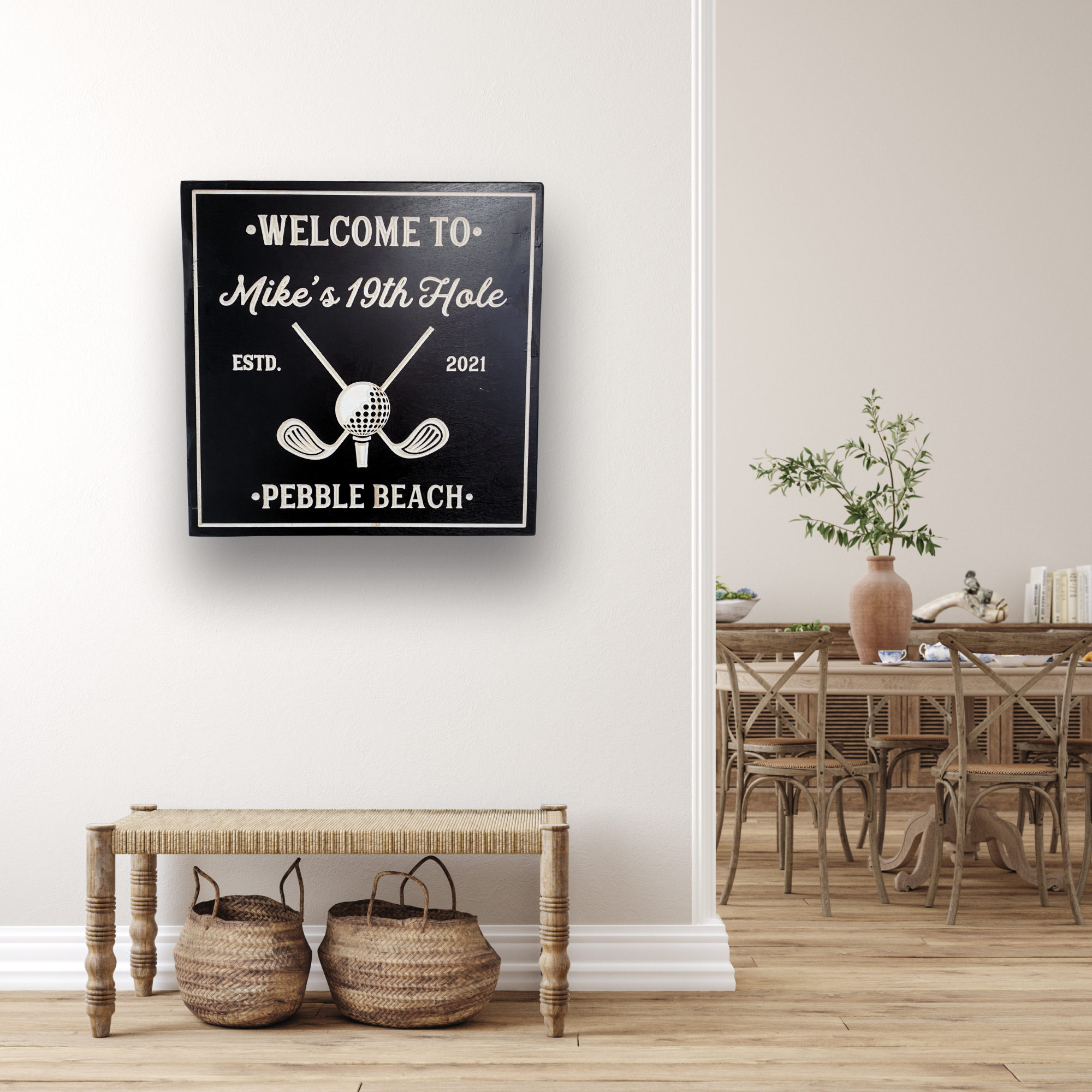19th hole Golf Sign, Customized carved wooden sign for home decor or gift.