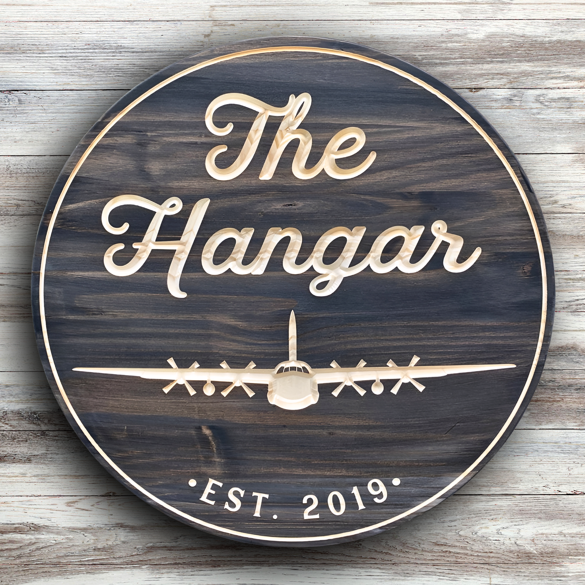 The Hanger - Airplane Sign, Customized carved wooden sign for home decor or gift.