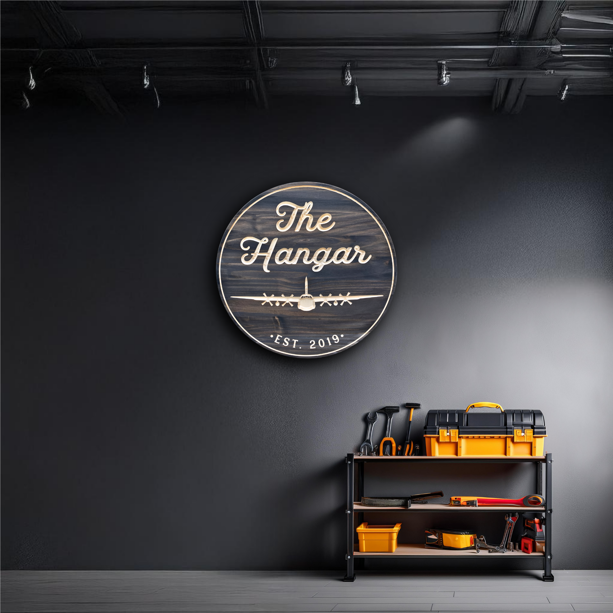 The Hanger - Airplane Sign, Customized carved wooden sign for home decor or gift.