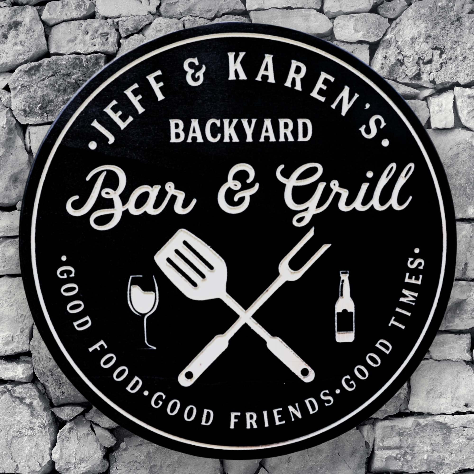 Bar & Grill with Utensils Sign, Grilling Sign, Customized carved wooden sign for home decor or gift.