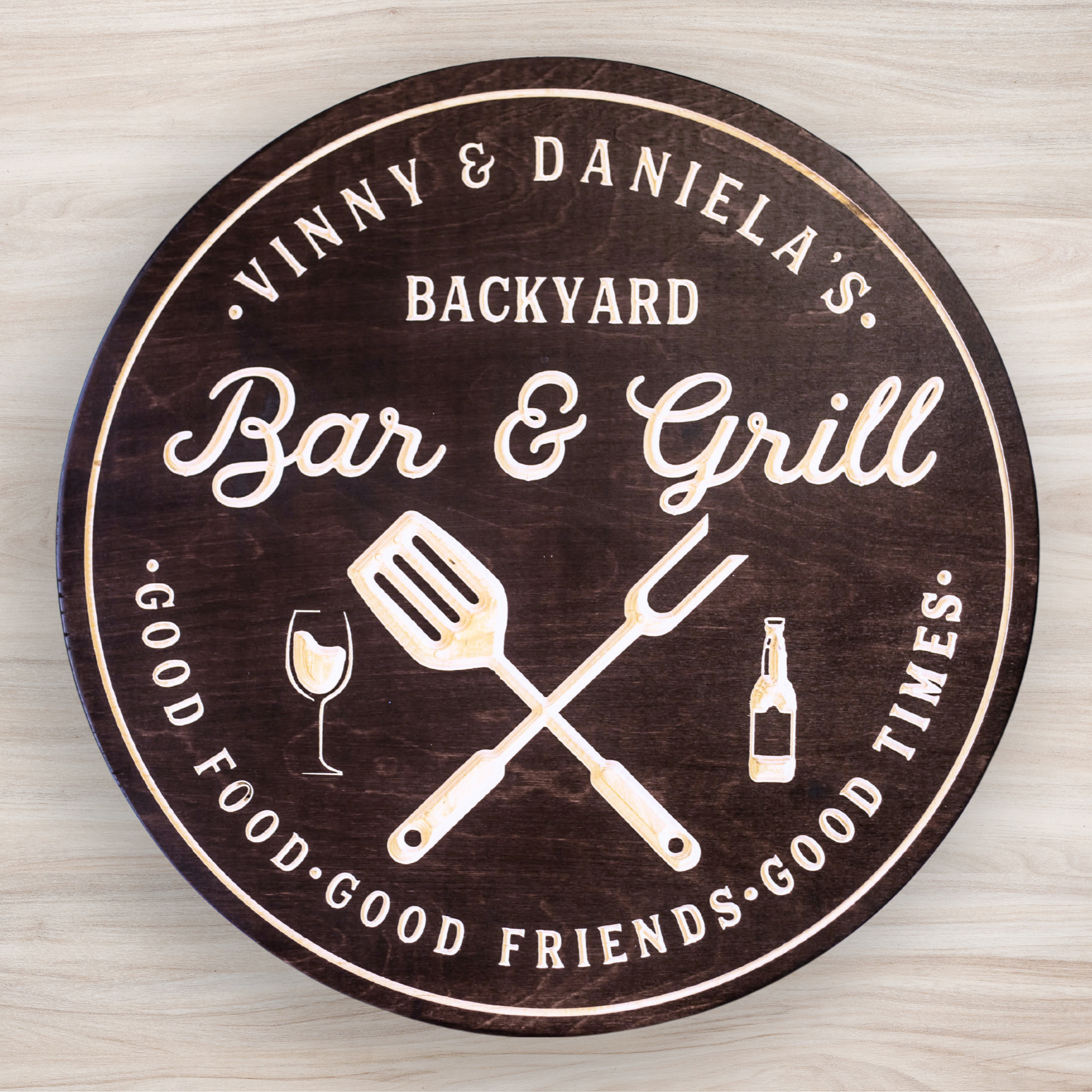 Bar & Grill with Utensils Sign, Grilling Sign, Customized carved wooden sign for home decor or gift.