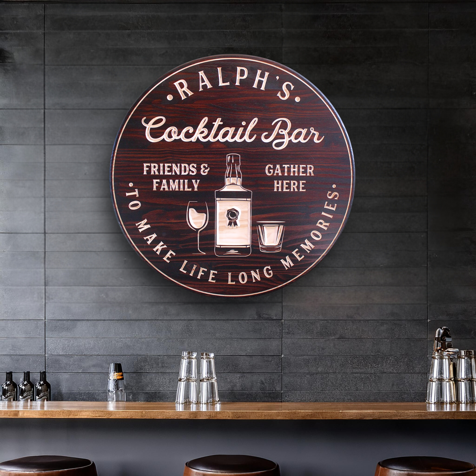 Personalized Home Bar Sign, Customized carved wooden sign for home decor or gift.