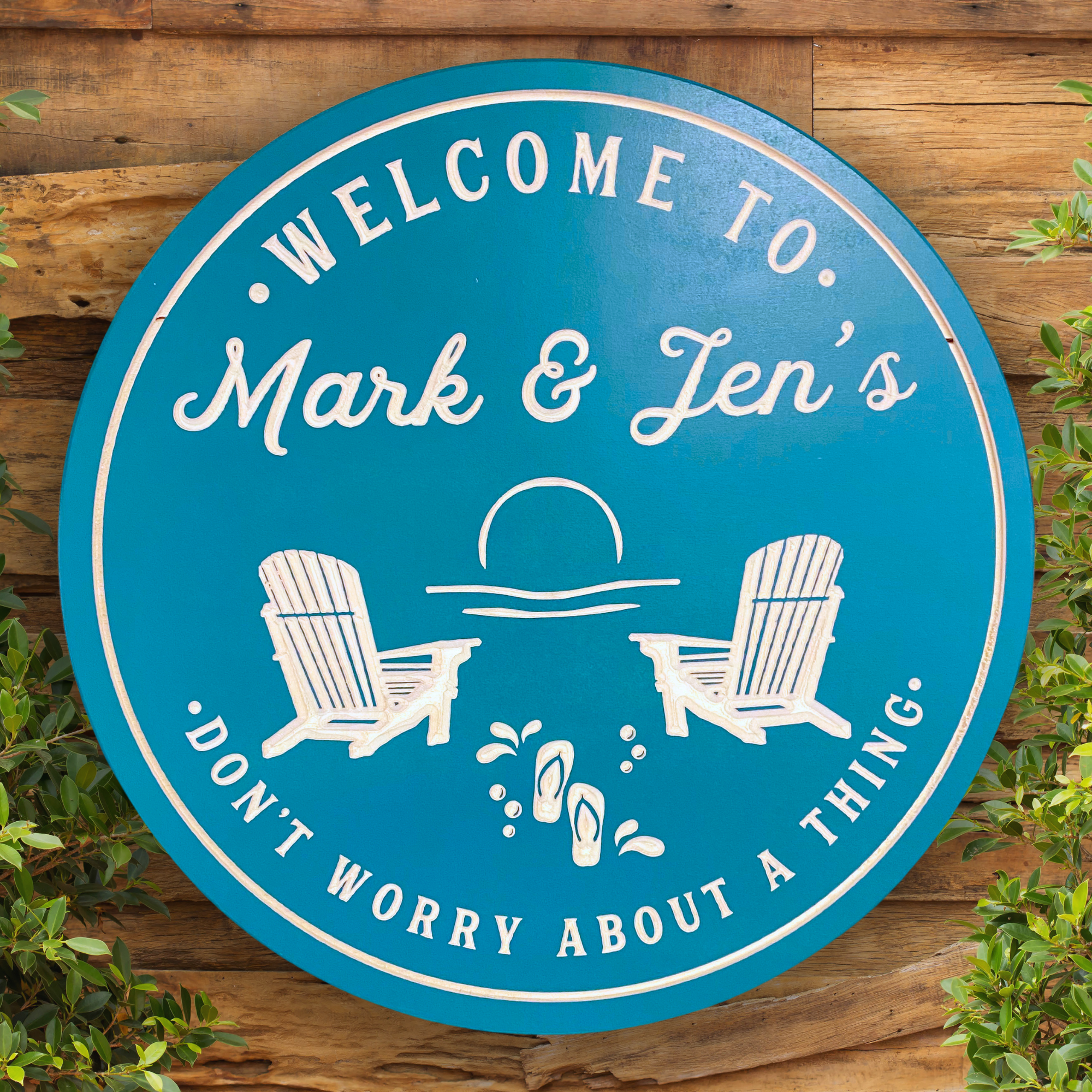 Beach Chairs with sunset and flipflops, Pool Sign, Customized carved wooden sign for home decor or gift.