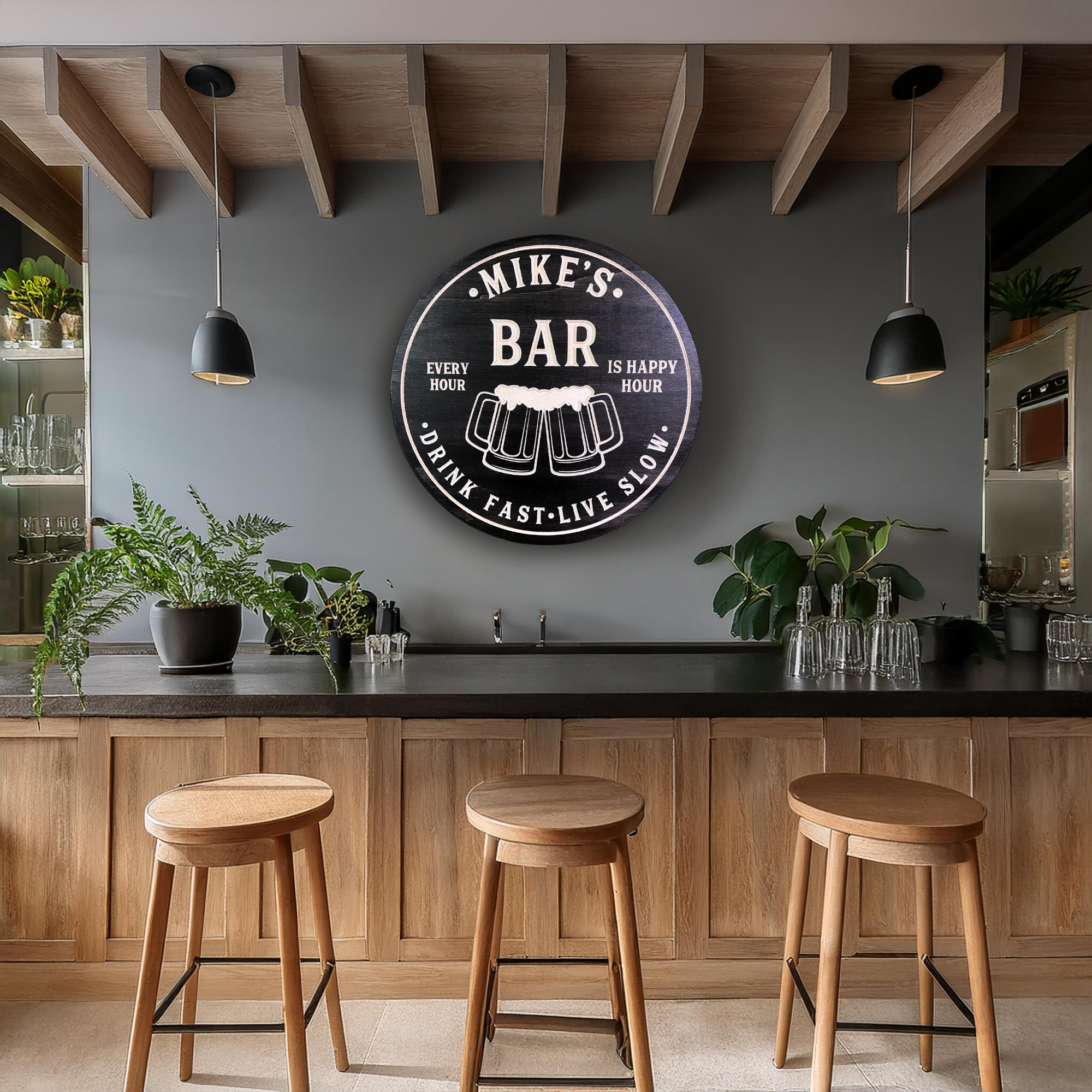 Beer Mugs Toast Sign - Home Bar Sign, Customized carved wooden sign for home decor or gift.