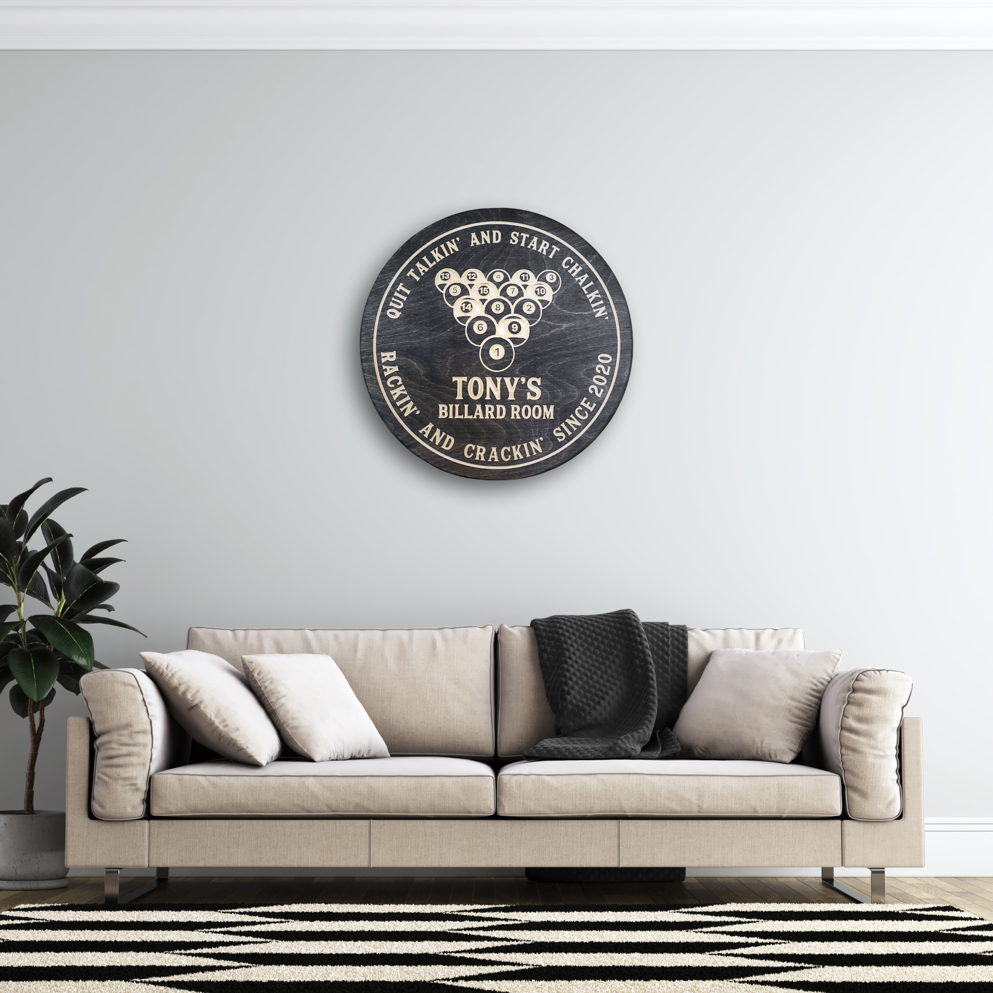 Billiards Sign - Custom Pool Sign, Customized carved wooden sign for home decor or gift.