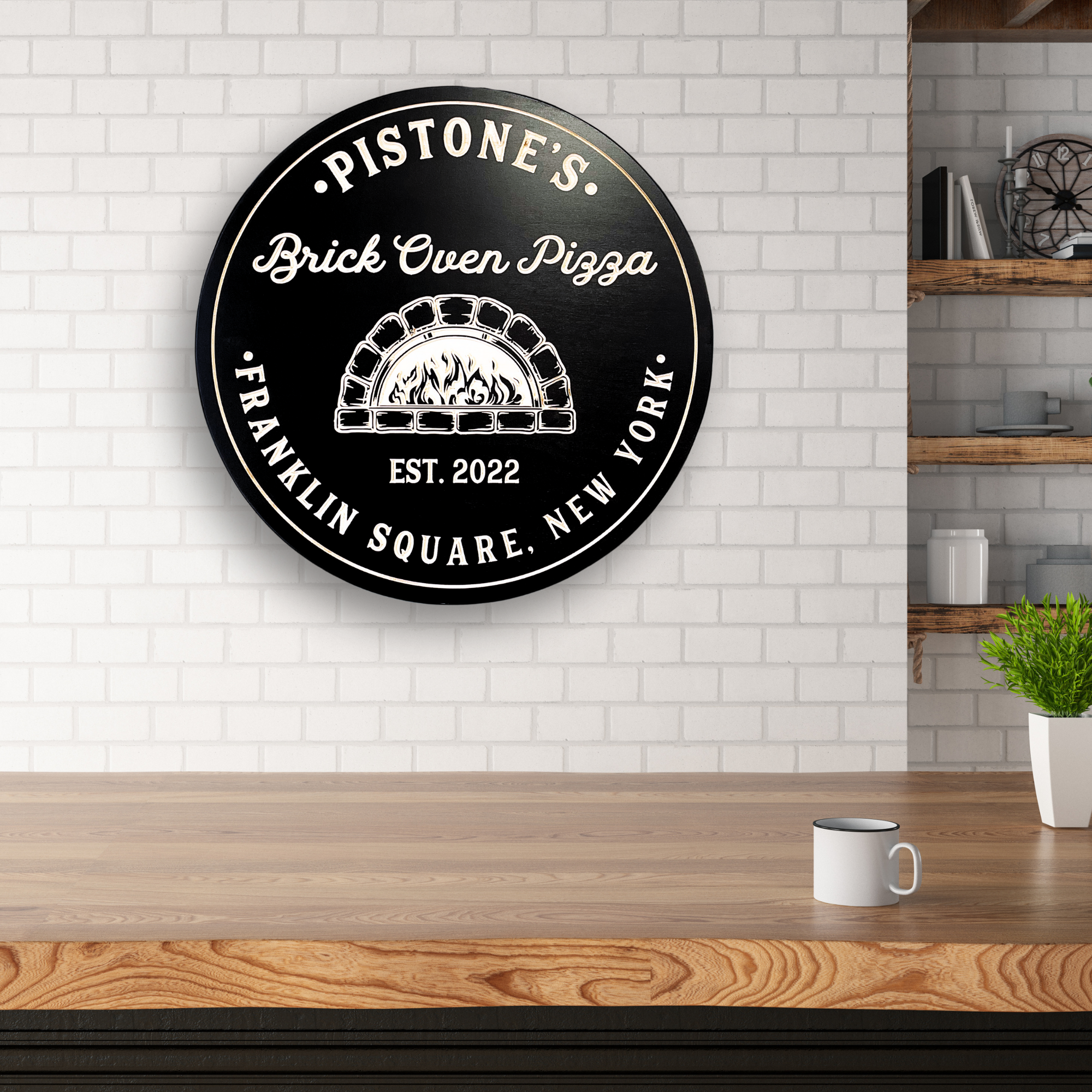 Brick Oven Pizza Sign, Customized carved wooden sign for home decor or gift.