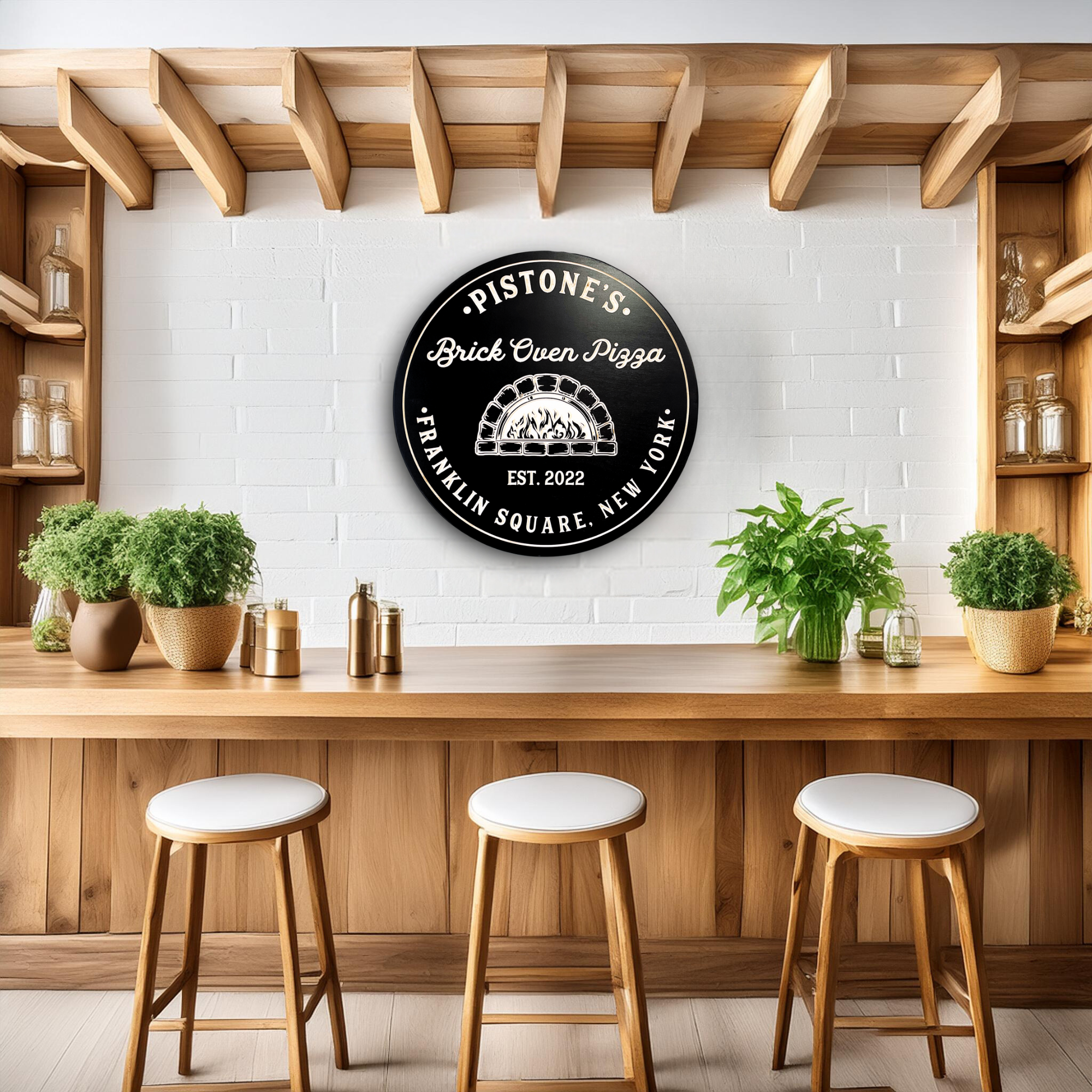 Brick Oven Pizza Sign, Customized carved wooden sign for home decor or gift.