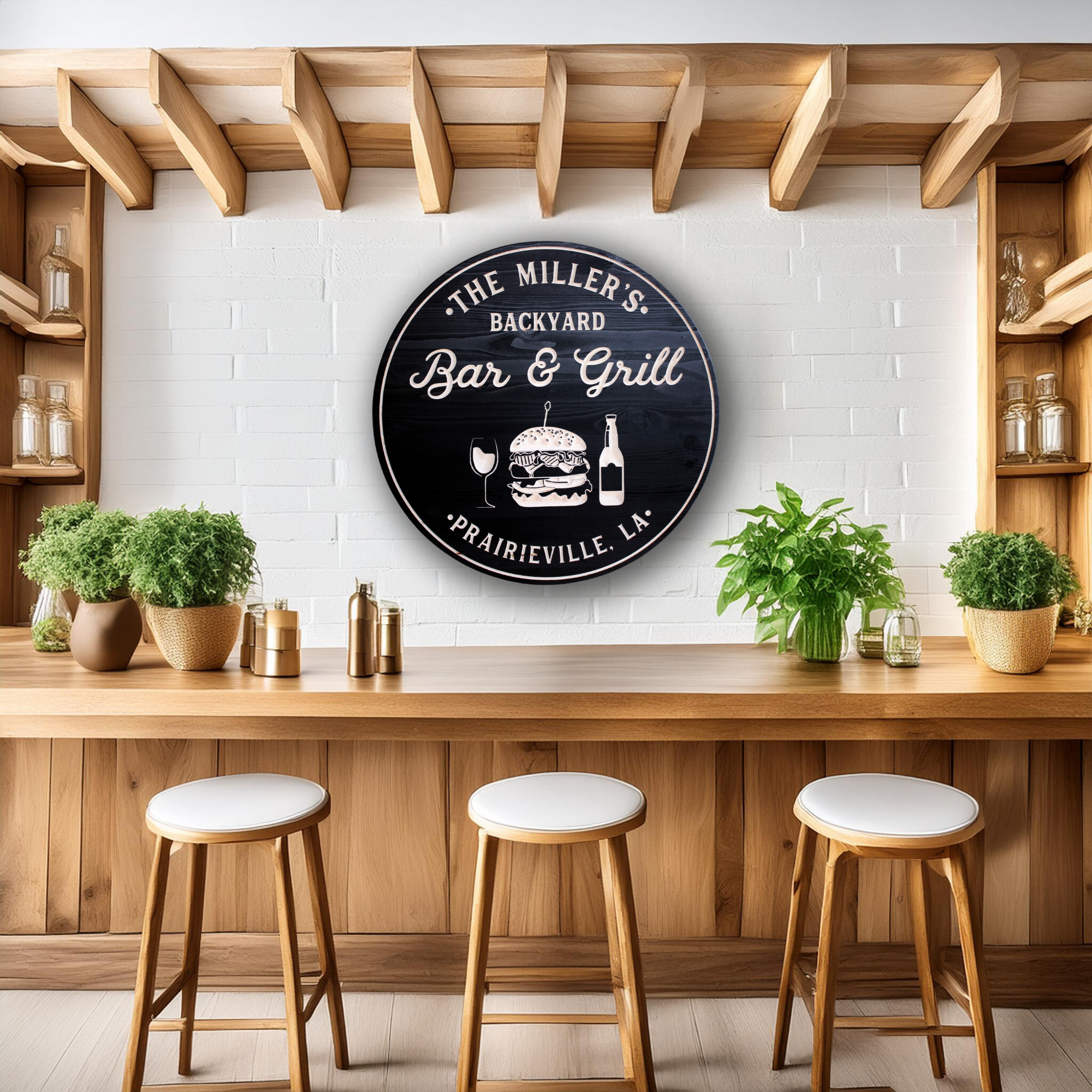 Burger Bar & Grill Sign - Grilling Sign, Customized carved wooden sign for home decor or gift.