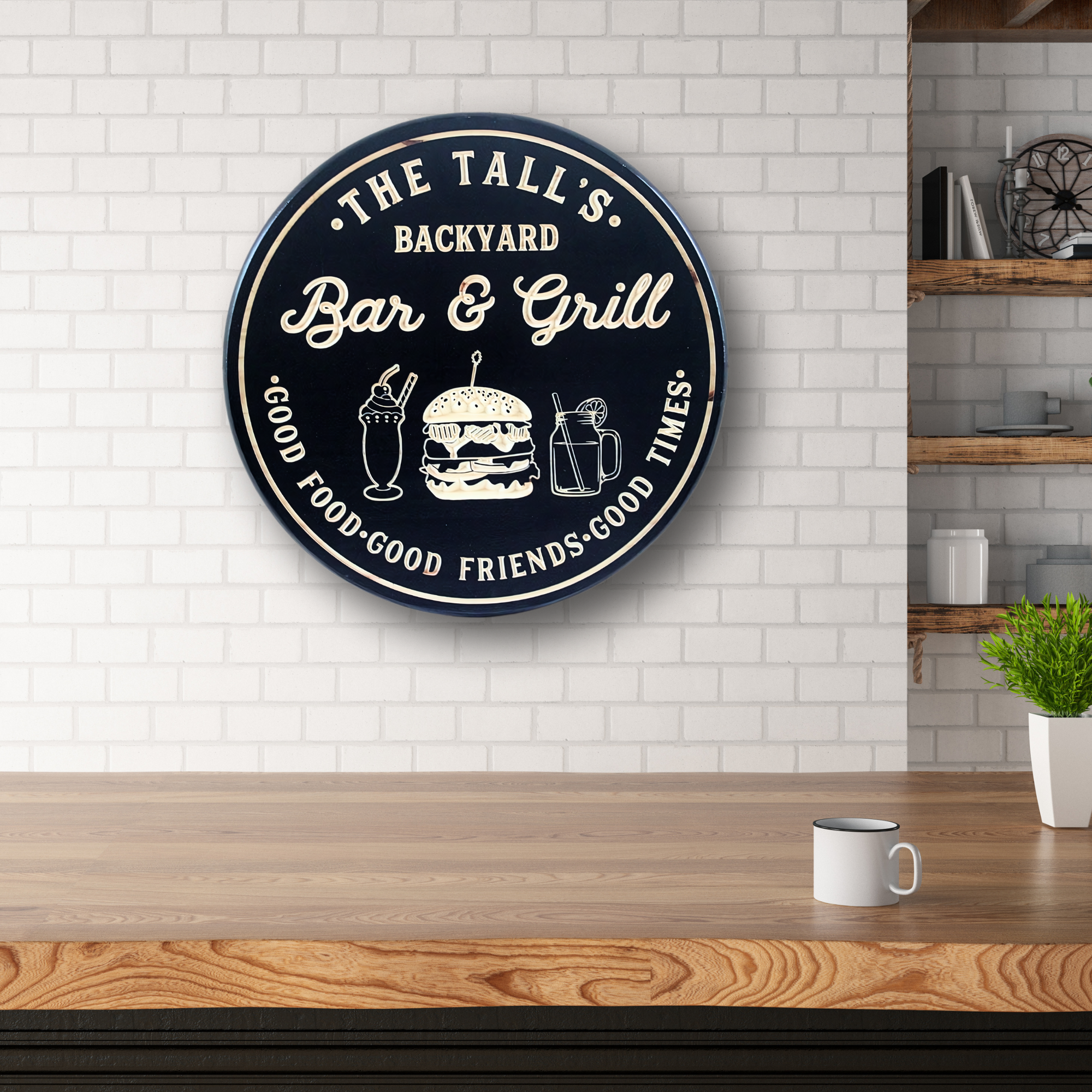 Burger Bar & Grill Sign - Grilling Sign, Customized carved wooden sign for home decor or gift.