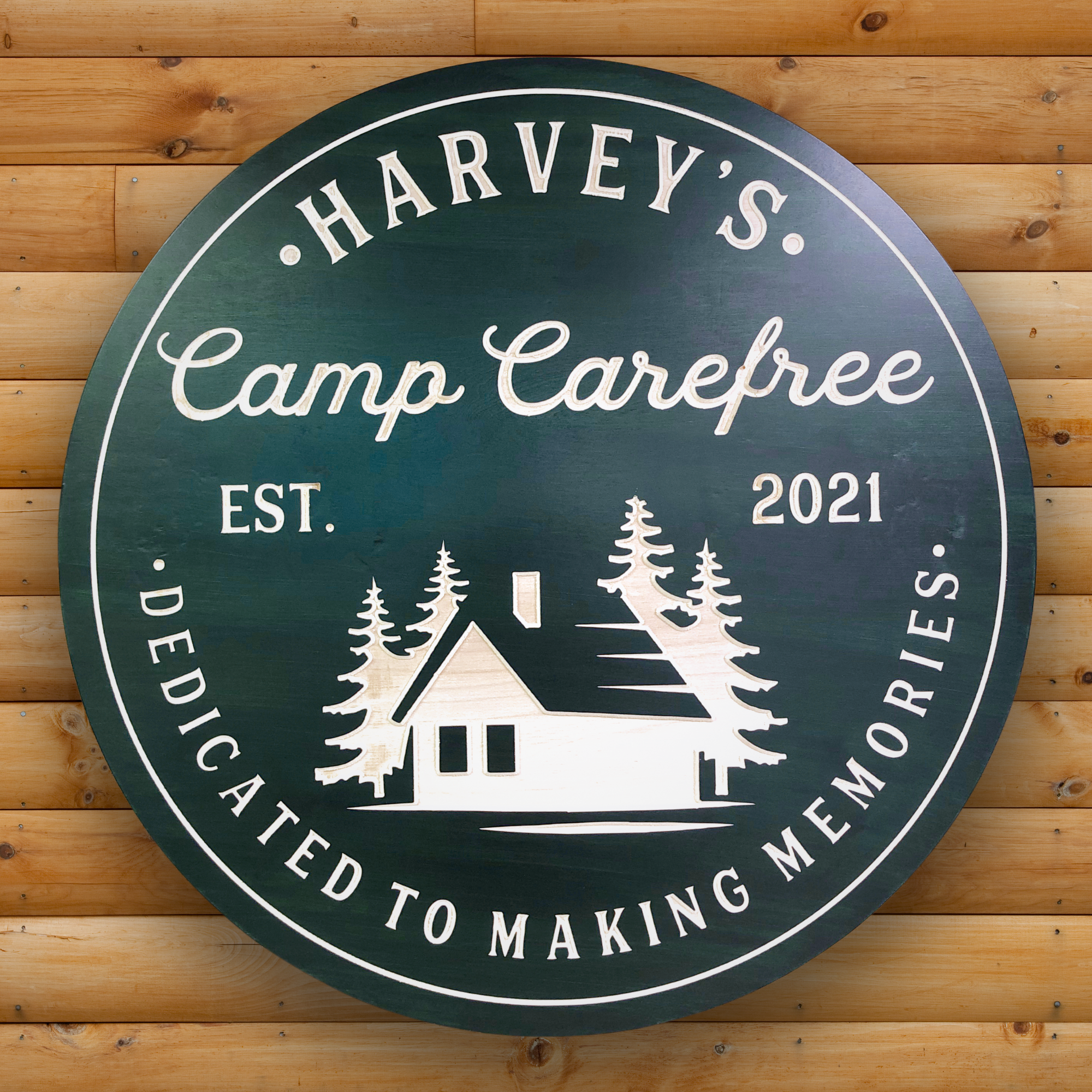 Cabin Camping Sign, Cabin in the Woods Sign - Customized carved wooden sign for home decor or gift.