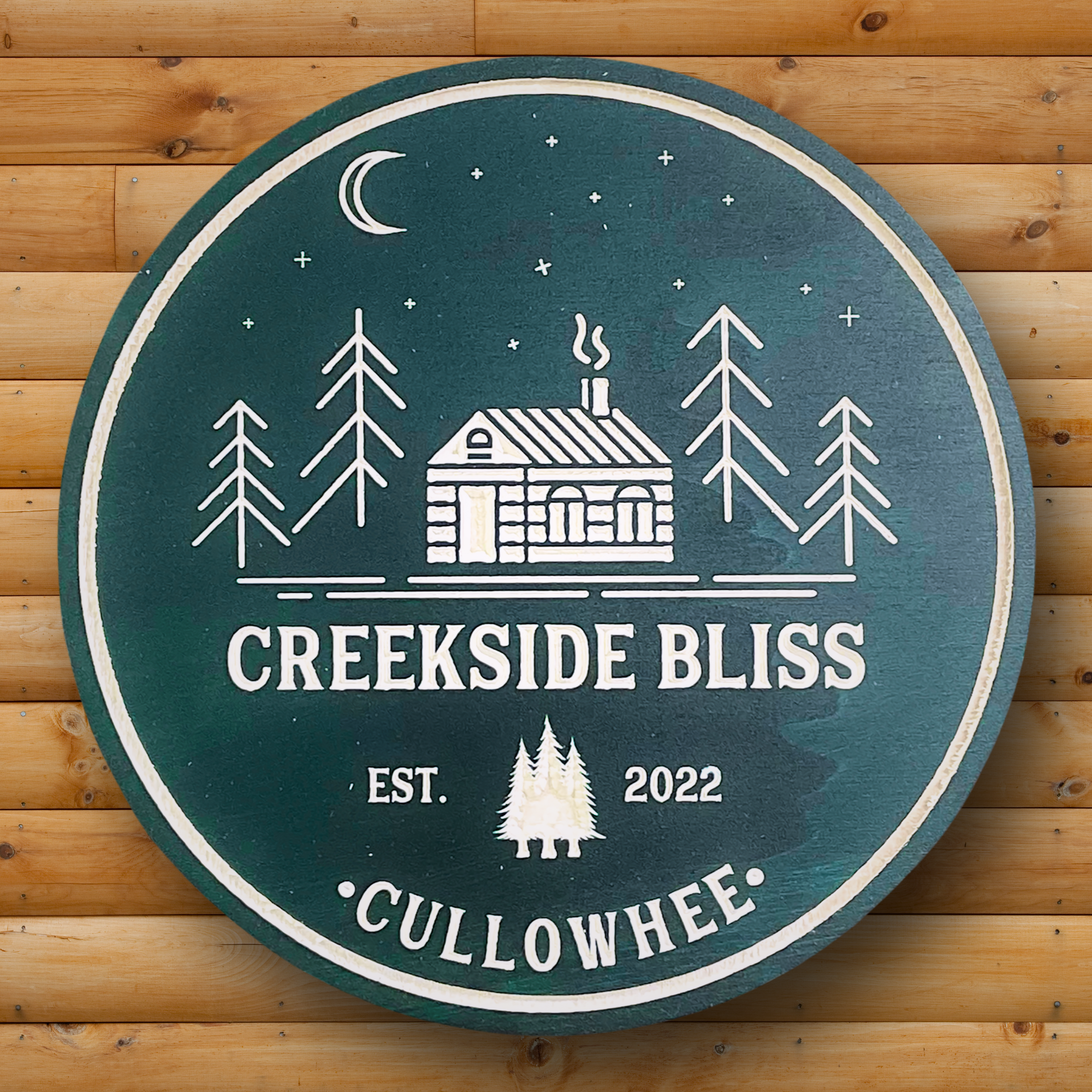 Cabin with Night Sky Sign - Personalized Camping Sign - Customized carved wooden sign for home decor or gift.
