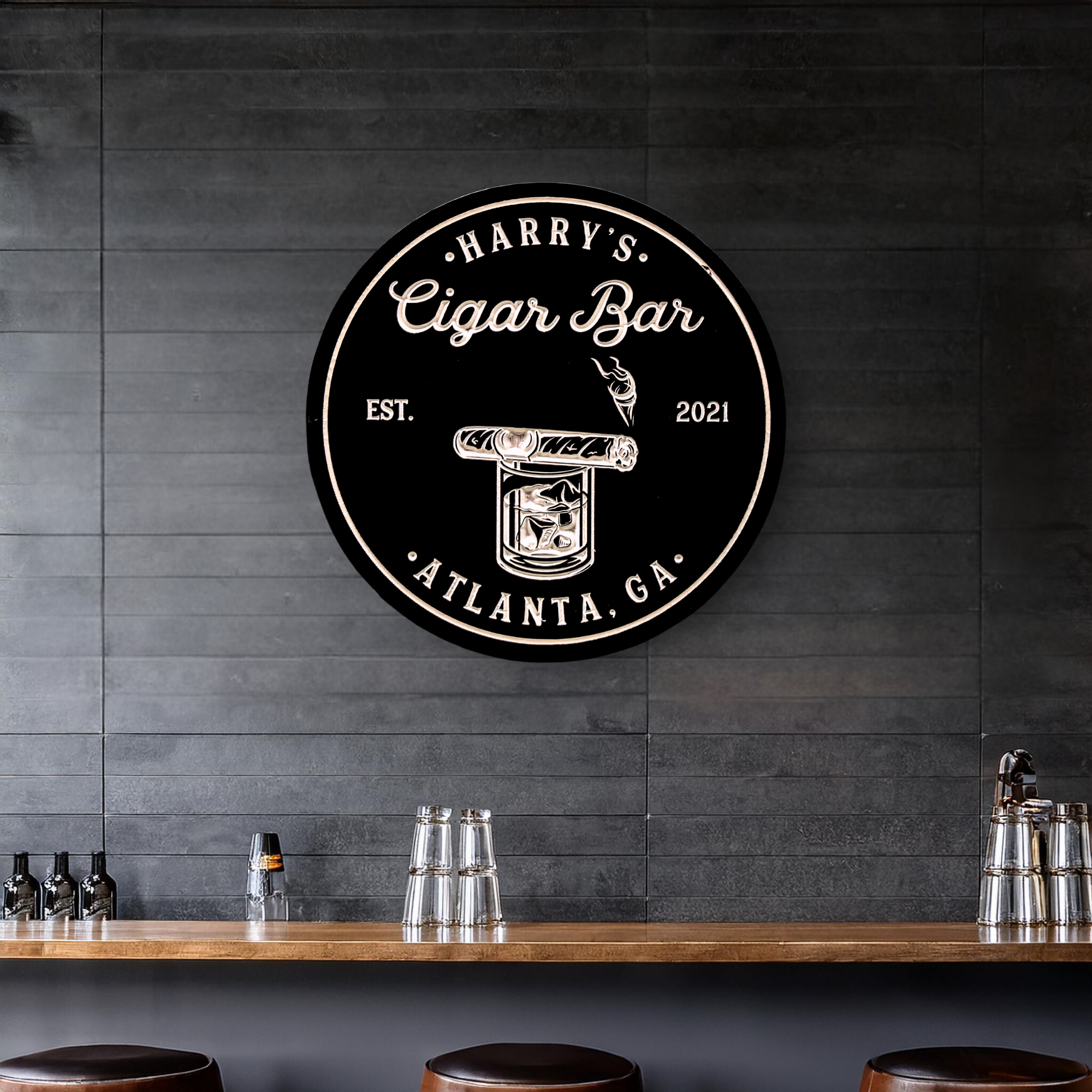 Cigar Bar Sign, Customized carved wooden sign for home decor or gift.
