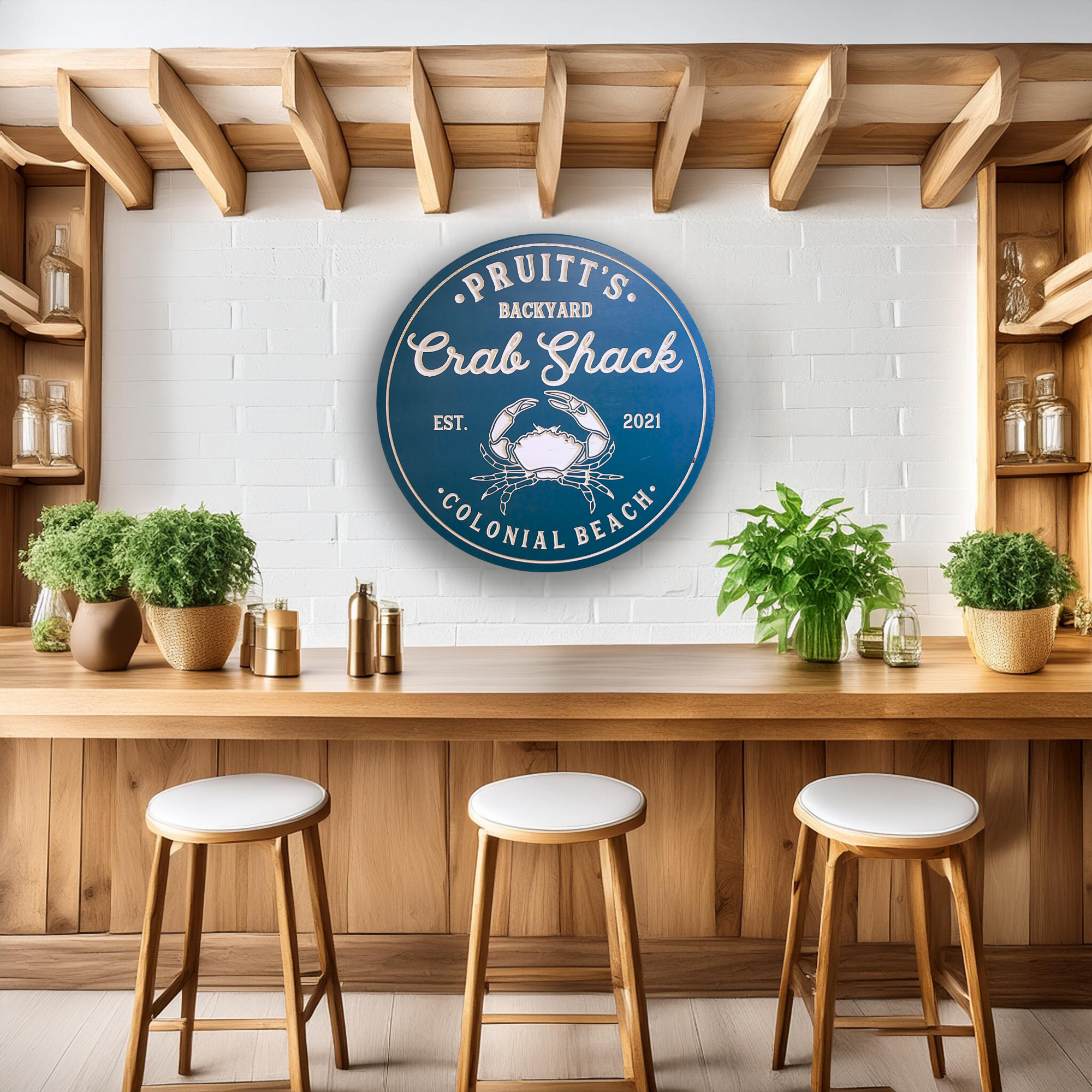 Crab Shack Backyard Sign, Customized carved wooden sign for home decor or gift.