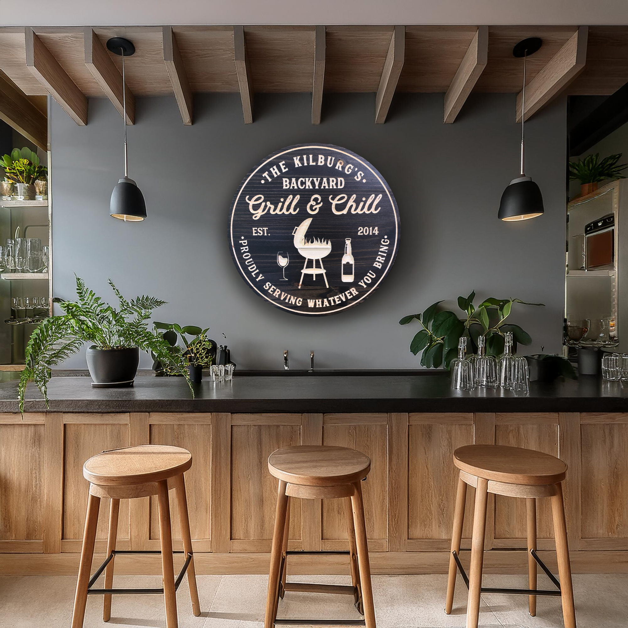 Grill Sign - Bar & Grill Sign - Customized carved wooden sign for home decor or gift.