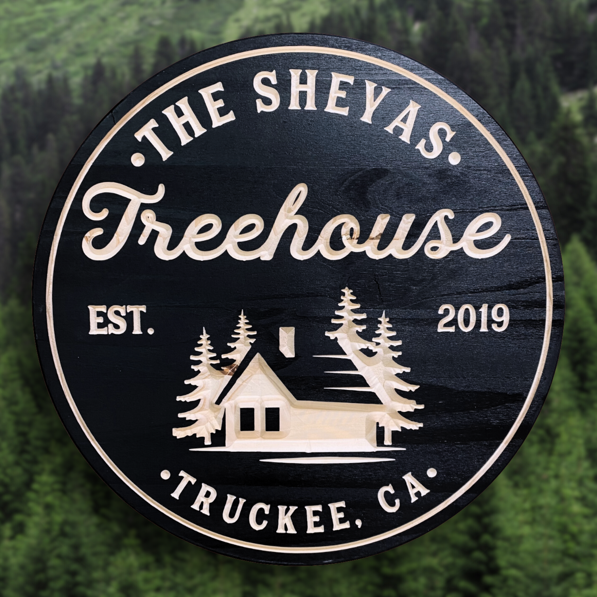 Cabin Camping Sign, Cabin in the Woods Sign - Customized carved wooden sign for home decor or gift.