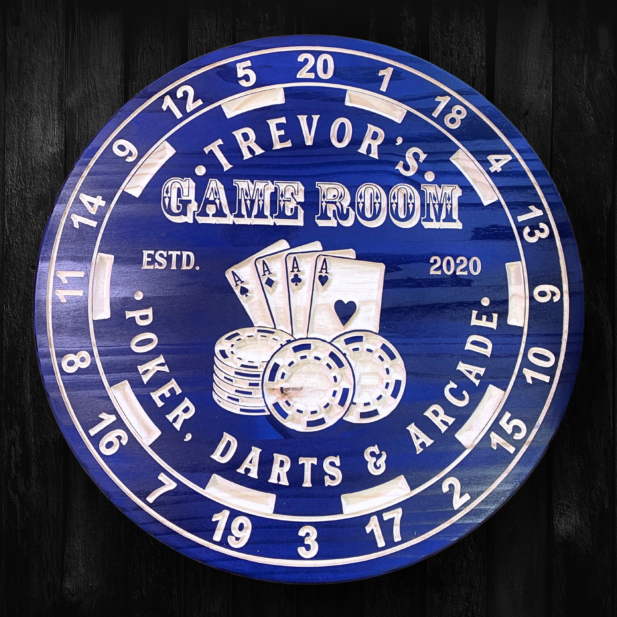 Dart Board Sign - Poker Sign - Game Room Sign - Customized carved wooden sign for home decor or gift.