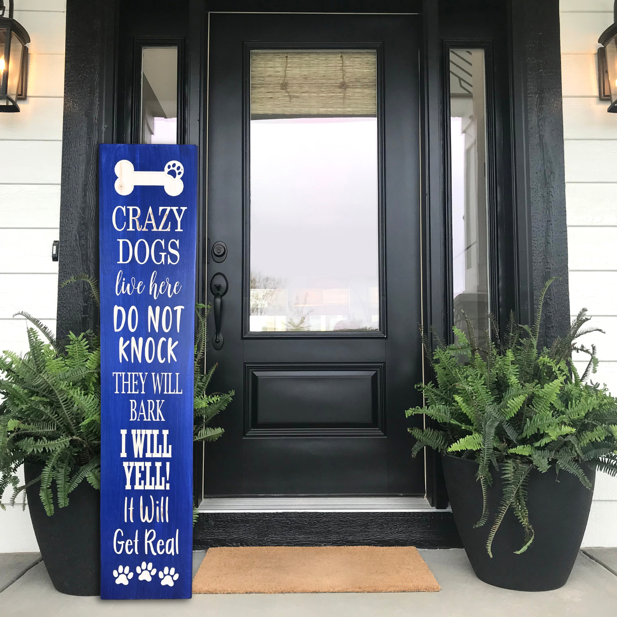 Front Porch Crazy Dogs Live Here Sign - Dog Decor - Customized carved wooden sign for home decor or gift.