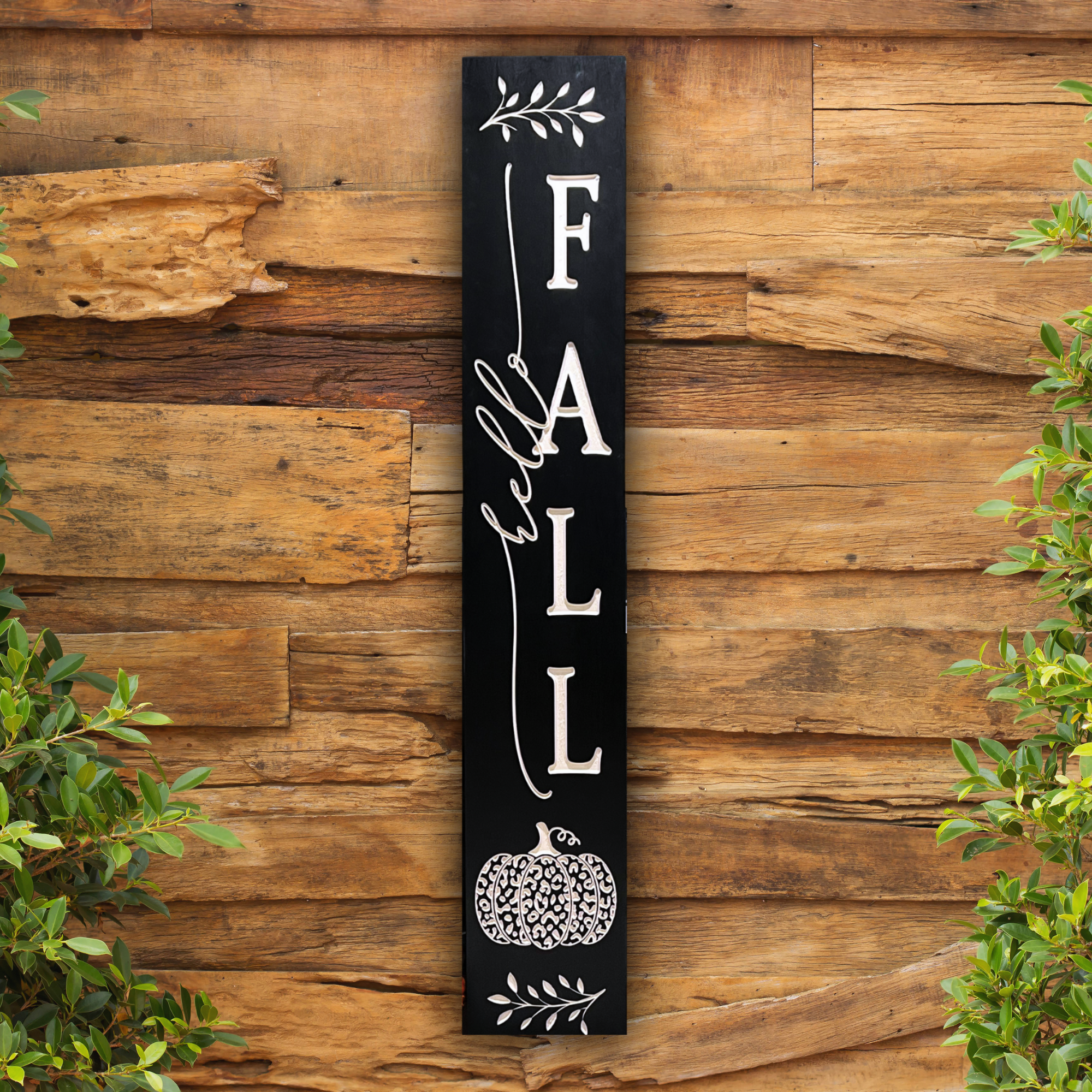 Front Porch Hello Fall Sign - Leopard Pumpkin Sign - Fall Decor - Customized carved wooden sign for home decor or gift.