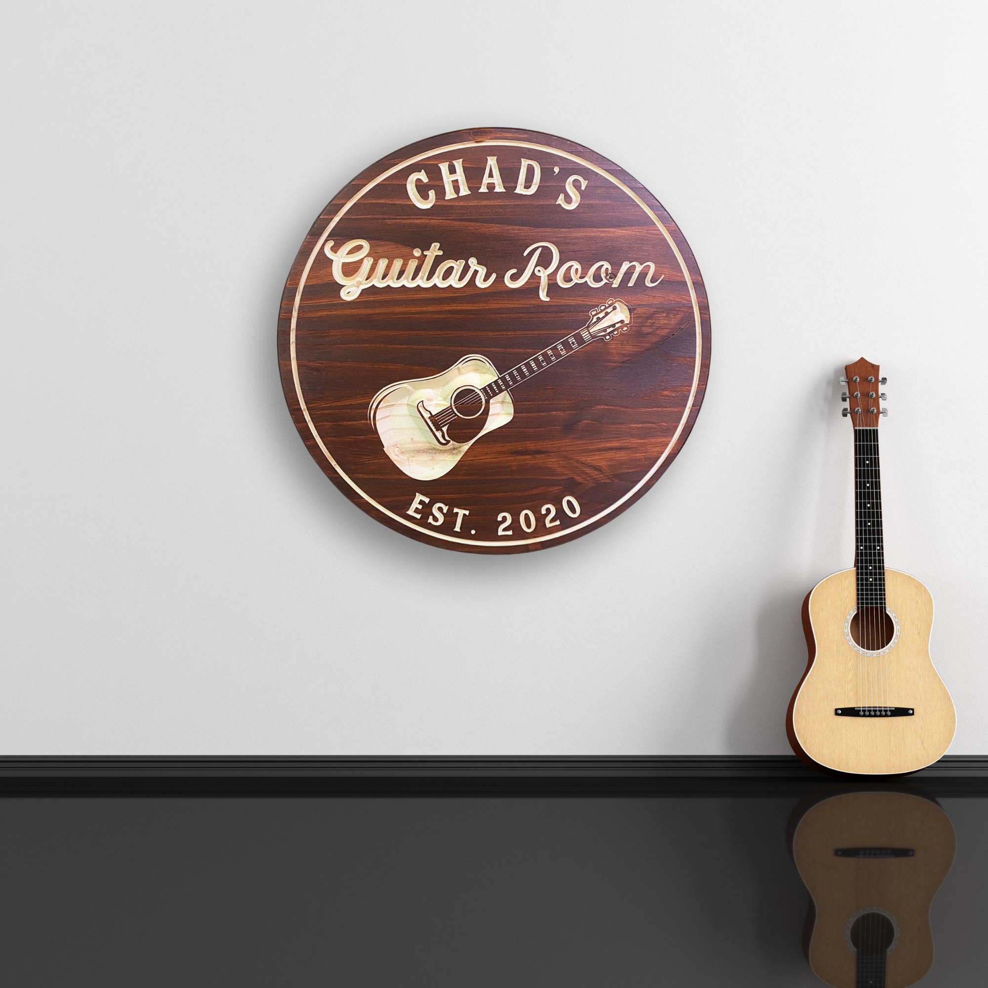 Guitar Sign - Music Sign - Music Room Sign, Customized carved wooden sign for home decor or gift.
