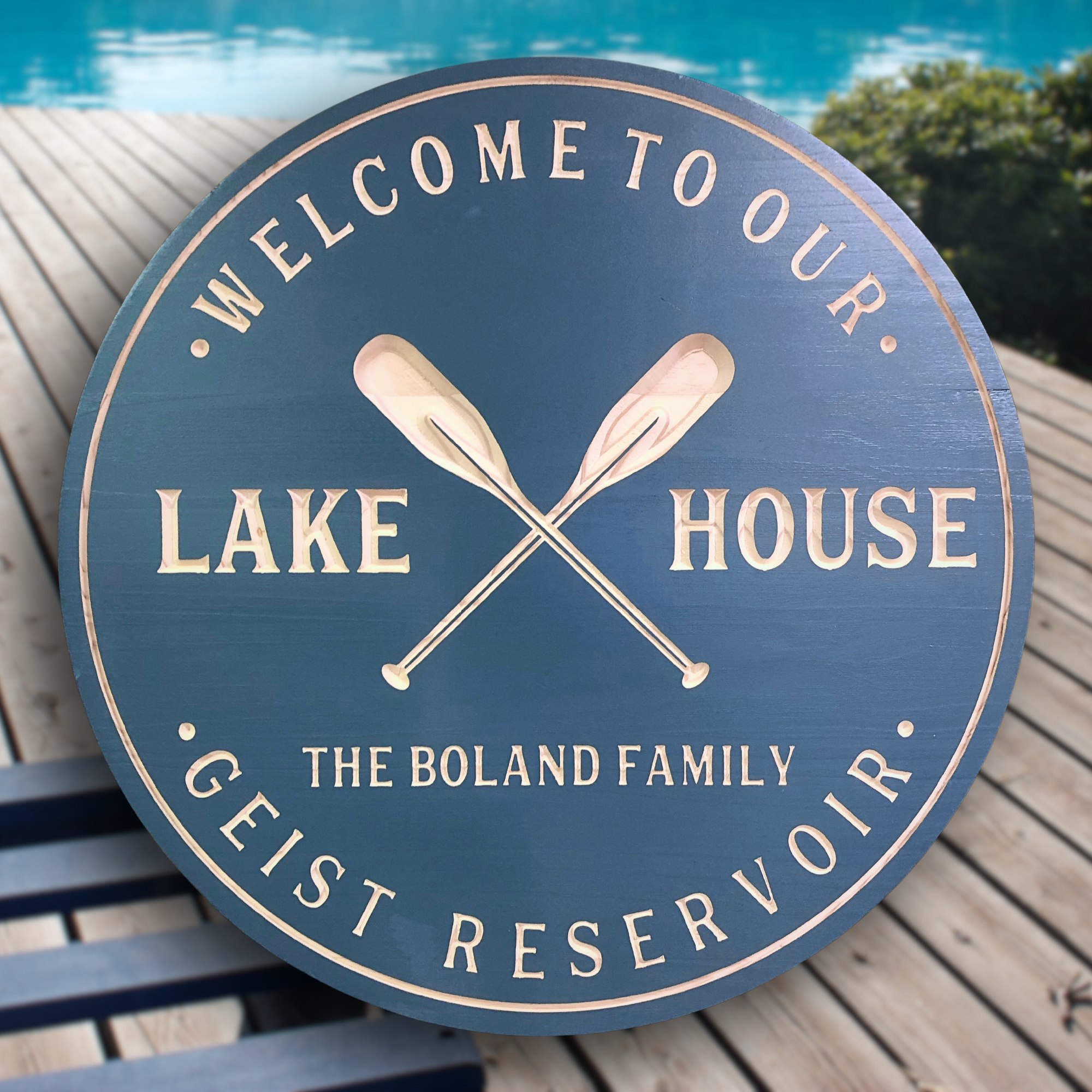 Lake House Sign - Kayak Sign - Oars Sign - Customized carved wooden sign for home decor or gift.