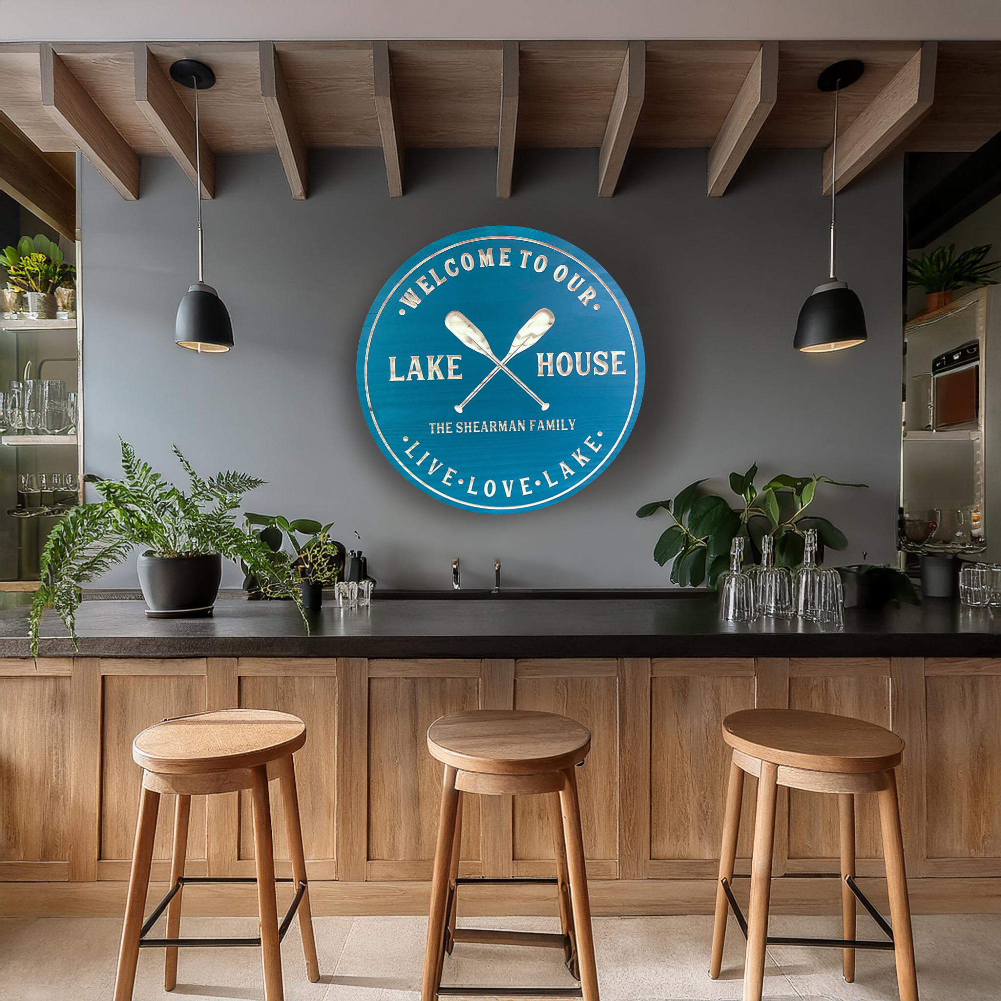 Lake House Sign - Kayak Sign - Oars Sign - Customized carved wooden sign for home decor or gift.