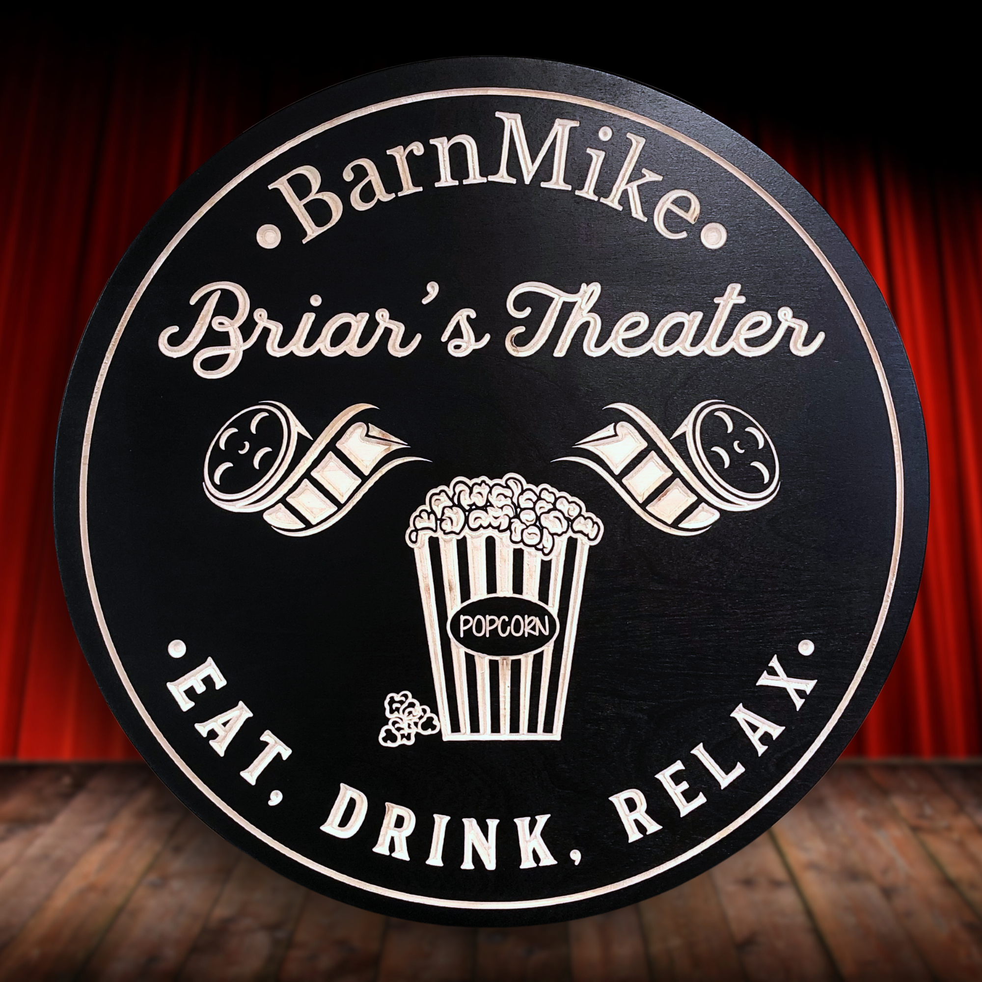Movie Room Sign - Movie Sign - Popcorn Sign - Customized carved wooden sign for home decor or gift.