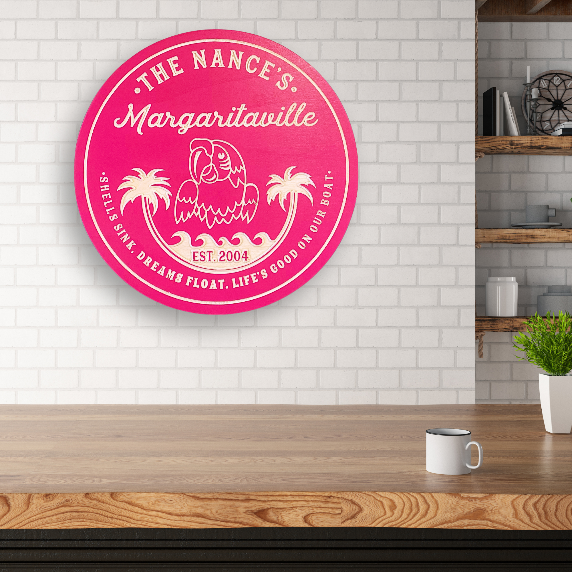 Parrot Margarita Sign - Pool Sign - Tiki Sign - Customized carved wooden sign for home decor or gift.