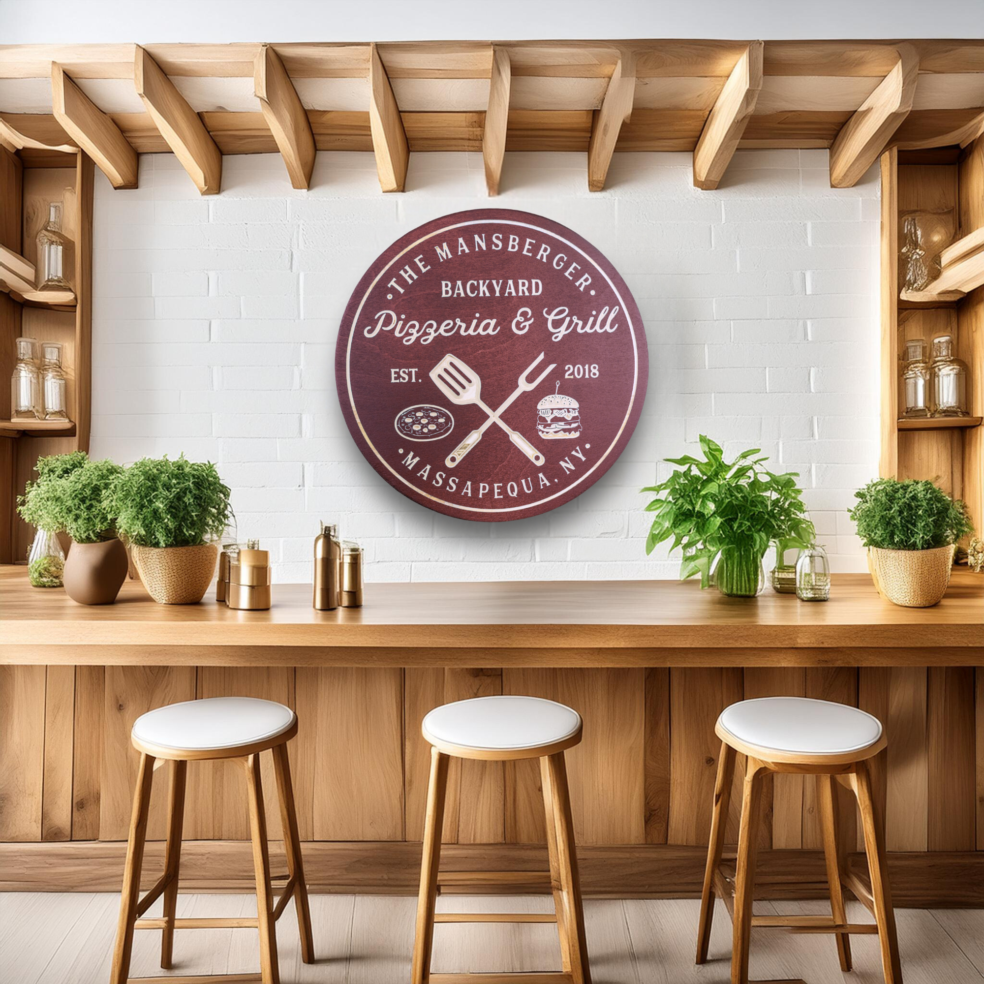 Pizzeria Grill Sign - Pizza Sign - Grill Sign - Burger Sign - Customized carved wooden sign for home decor or gift.