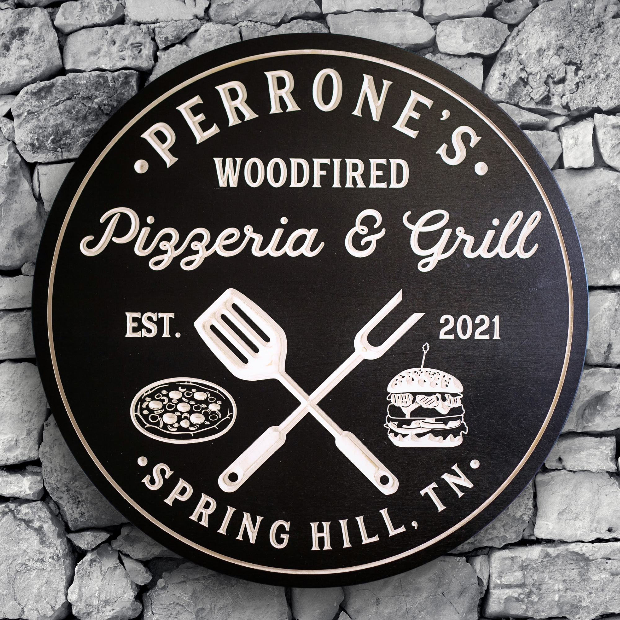 Pizzeria Grill Sign - Pizza Sign - Grill Sign - Burger Sign - Customized carved wooden sign for home decor or gift.