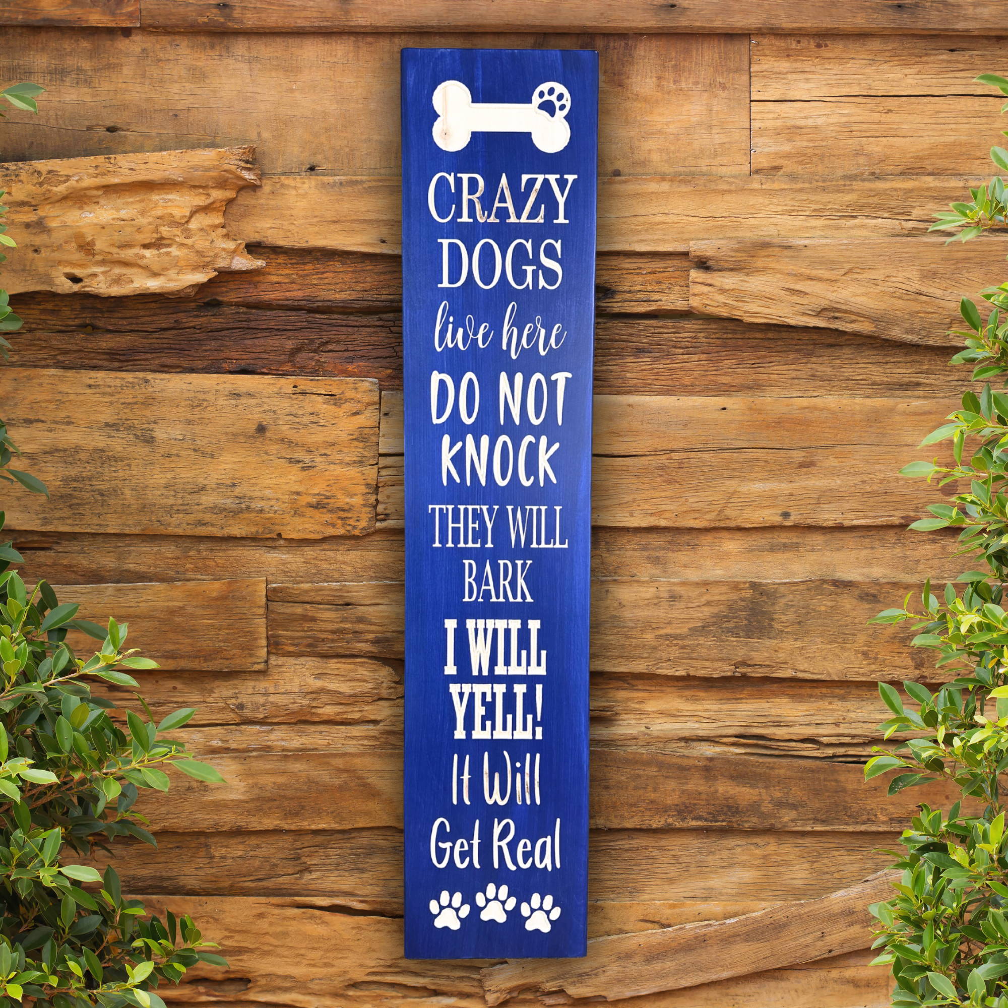 Front Porch Crazy Dogs Live Here Sign - Dog Decor - Customized carved wooden sign for home decor or gift.