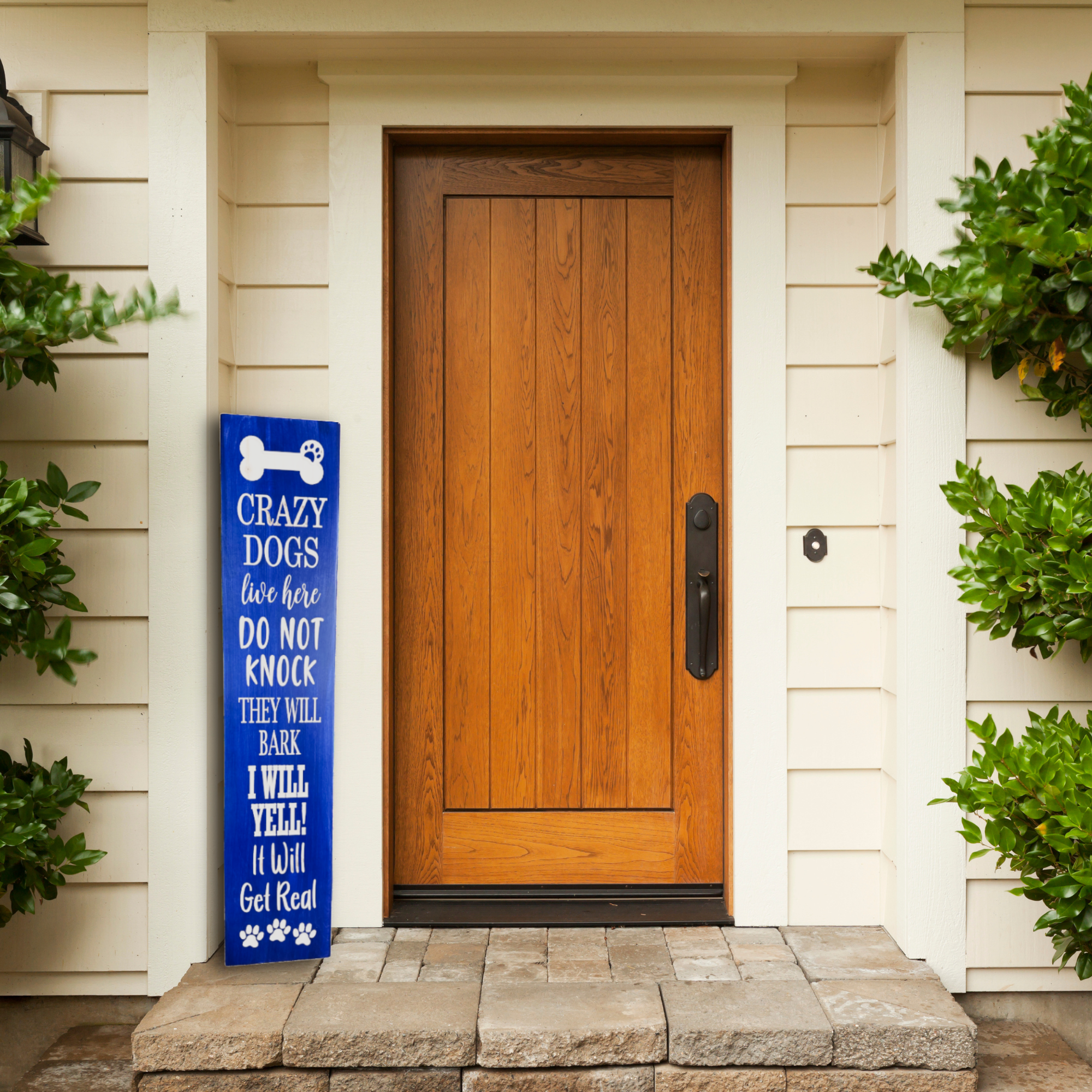 Front Porch Crazy Dogs Live Here Sign - Dog Decor - Customized carved wooden sign for home decor or gift.