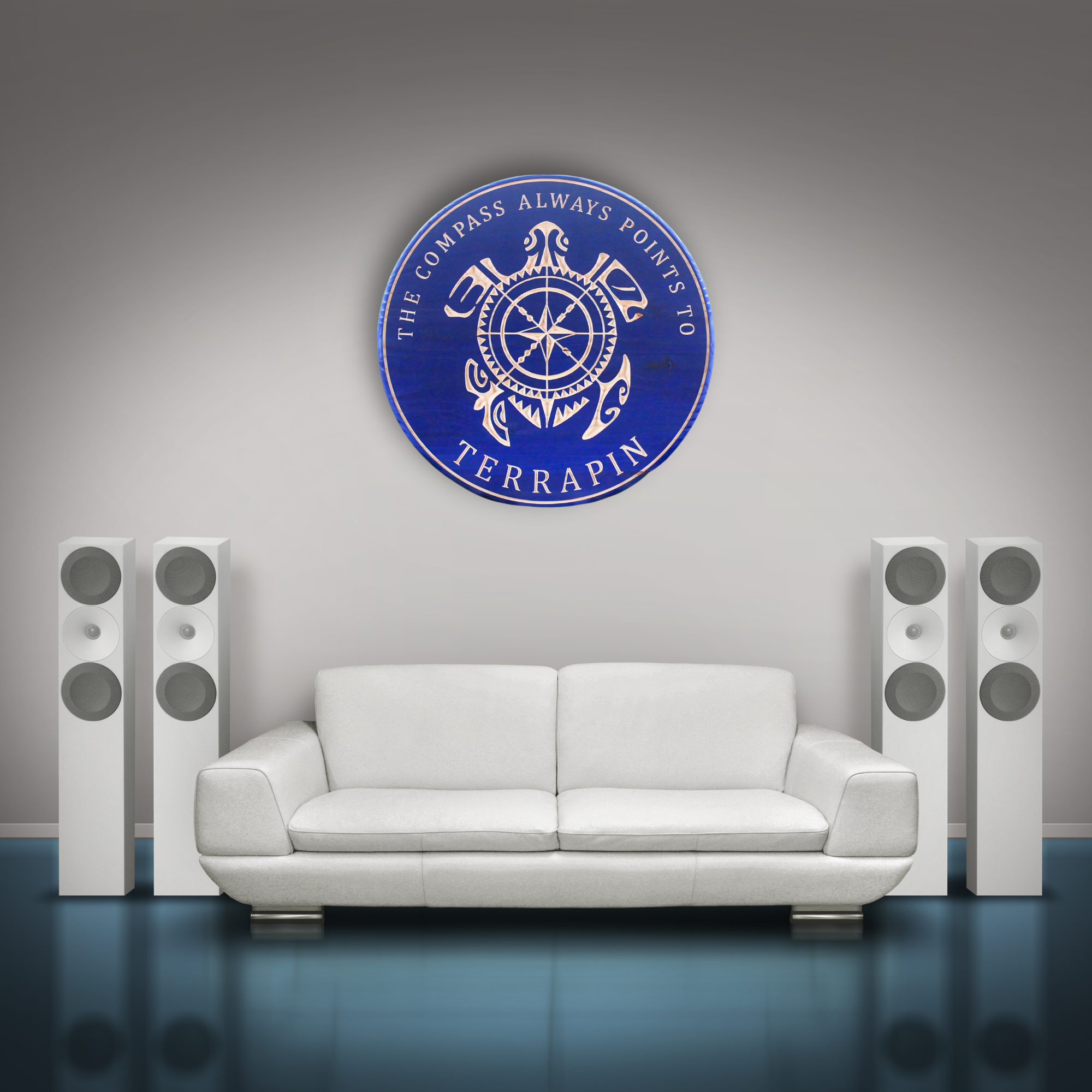 The Compass Always Points to Terrapin Sign - Customized carved wooden sign for home decor or gift.