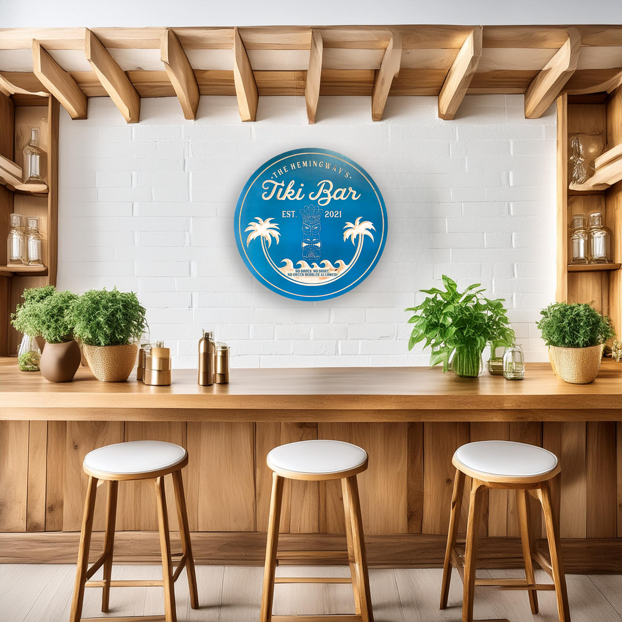 Tiki Totem Sign - Tiki Bar Sign - Pool Bar Sign - Customized carved wooden sign for home decor or gift.