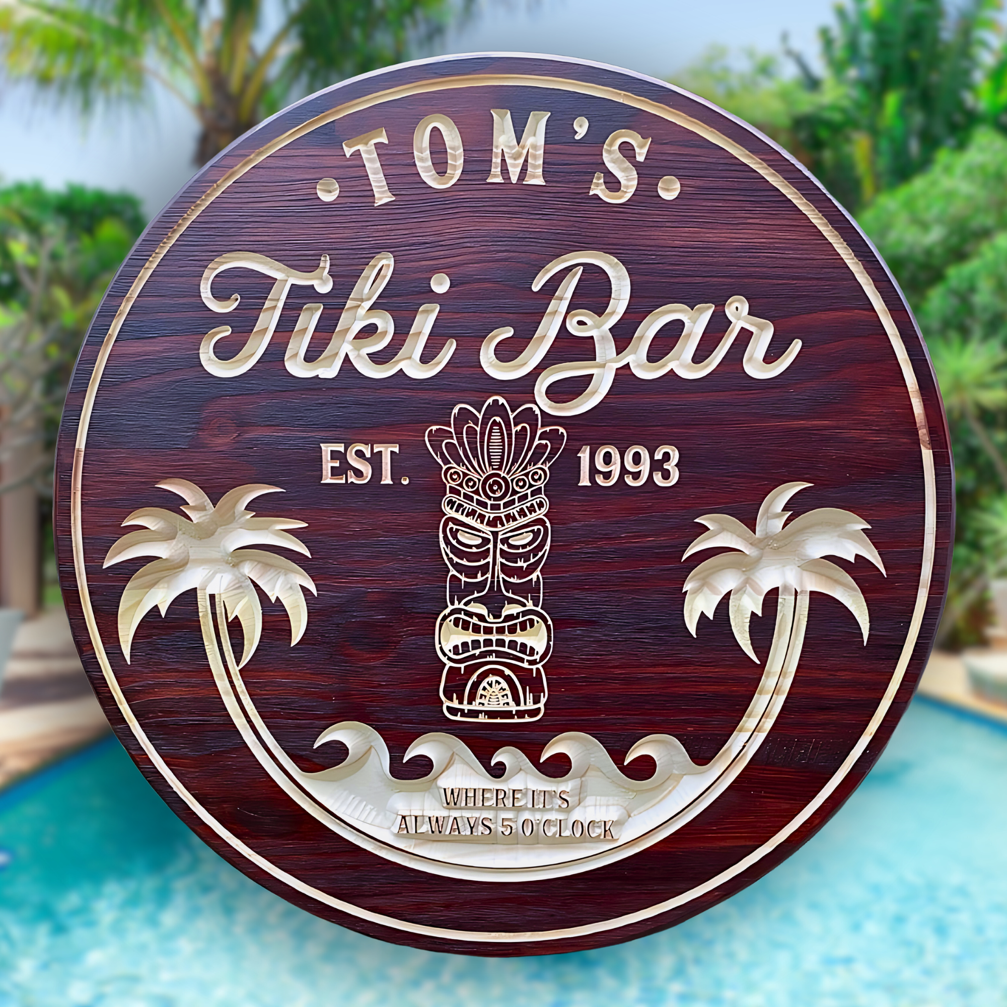 Tiki Totem Sign - Tiki Bar Sign - Pool Bar Sign - Customized carved wooden sign for home decor or gift.