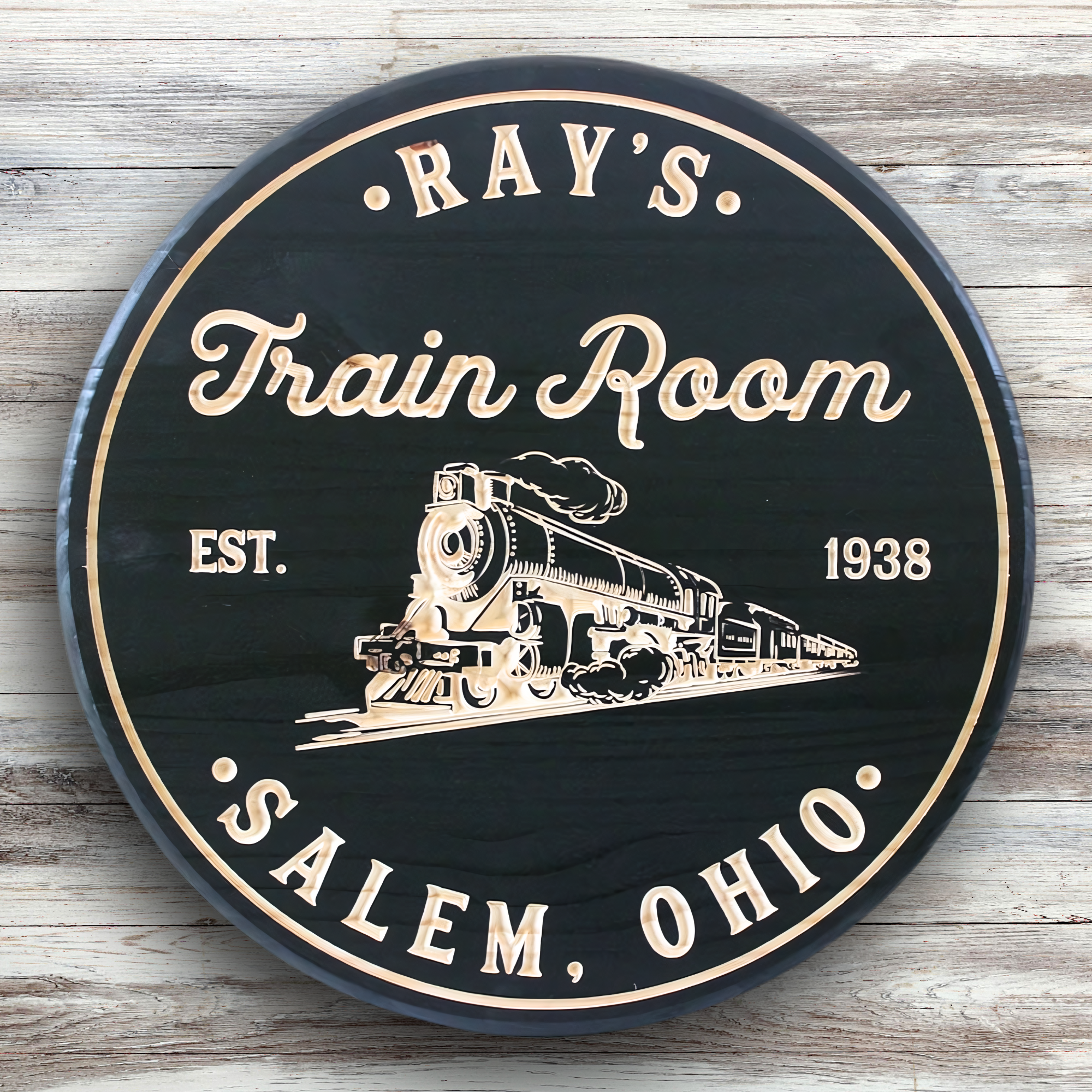 Train Room Sign - Vehicle Sign - Gift for Men Sign - Customized carved wooden sign for home decor or gift.