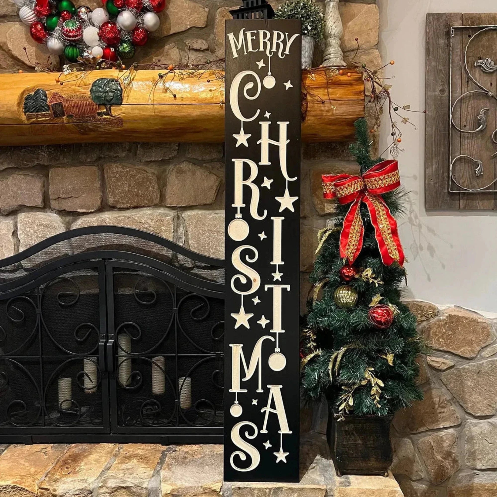 Front Porch Merry Christmas Sign - Christmas Decor - Customized carved wooden sign for home decor or gift.