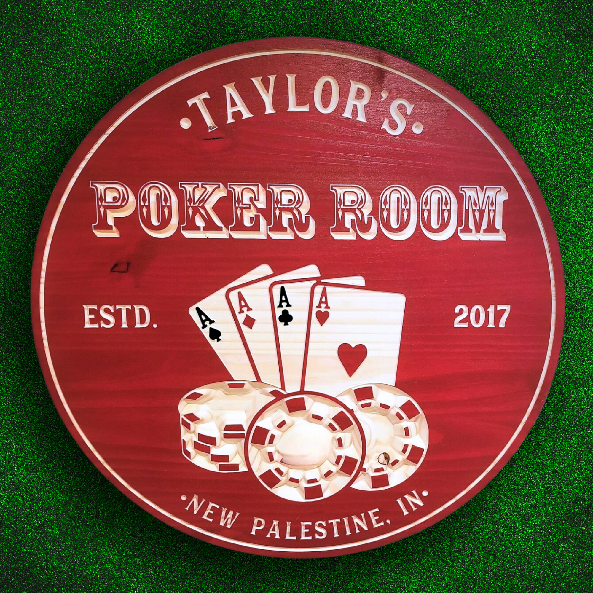 Poker Sign - Poker Cards & Chips Sign - Game Room Sign - Customized carved wooden sign for home decor or gift.