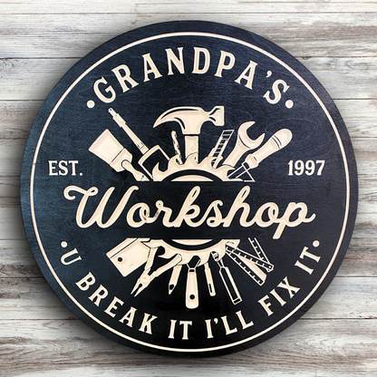 Workshop Sign - Grandpa's Workshop Sign - Tools Sign - Customized carved wooden sign for home decor or gift.